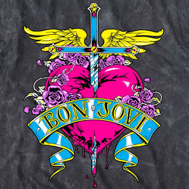 BON JOVI ボンジョヴィ - HEART LOGO / ミネラルウォッシュ / Tシャツ / メンズ
