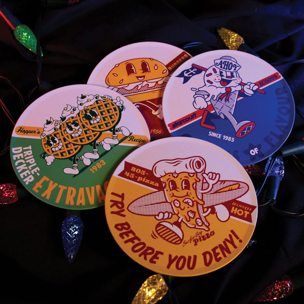 STRANGER THINGS ストレンジャー・シングス (シーズン5 配信 記念 ) - Metal Coasters / 4枚セット / 人気フードモチーフ / コースター