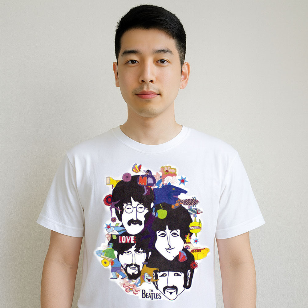 THE BEATLES ビートルズ (来日 60周年 ) - Yellow Submarine Heads Collage / バックプリントあり / Tシャツ / メンズ - PGS