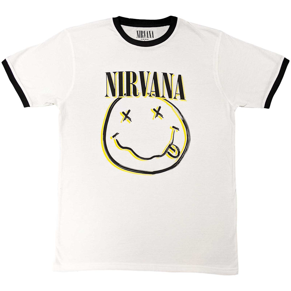 【予約商品】 NIRVANA ニルヴァーナ - Double Happy Face / White / リンガー / Tシャツ / メンズ 【公式 / オフィシャル】