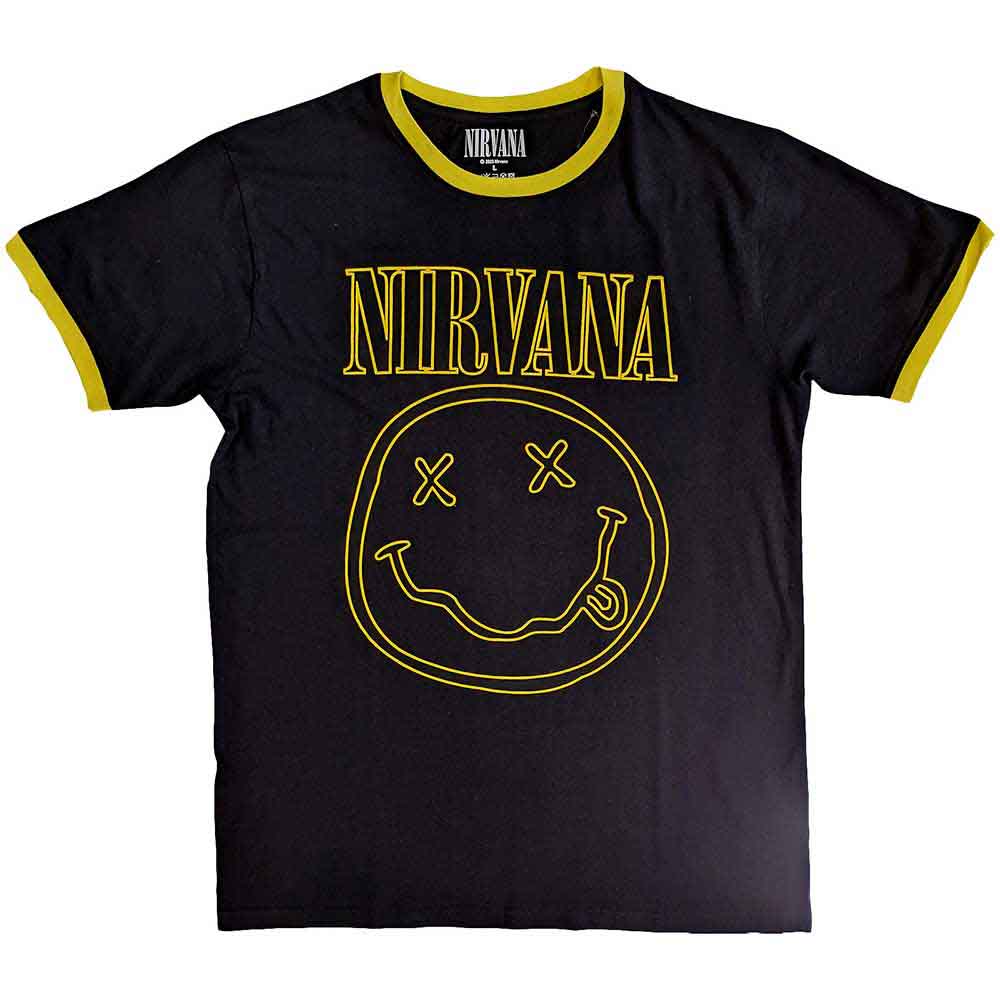 【予約商品】 NIRVANA ニルヴァーナ - Outline Happy Face / Black / リンガー / Tシャツ / メンズ 【公式 / オフィシャル】
