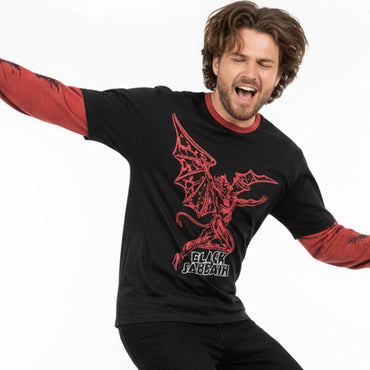 BLACK SABBATH ブラックサバス (OZZY OSBOURNE 追悼 ) - Red Henry Wavy Logo / アームプリントあり / Tシャツ / メンズ