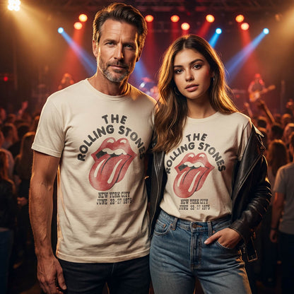 ROLLING STONES ローリングストーンズ (来日 35周年 記念 ) - NYC 1975 （復刻ツアーTシリーズ） / バックプリントあり / Tシャツ / メンズ