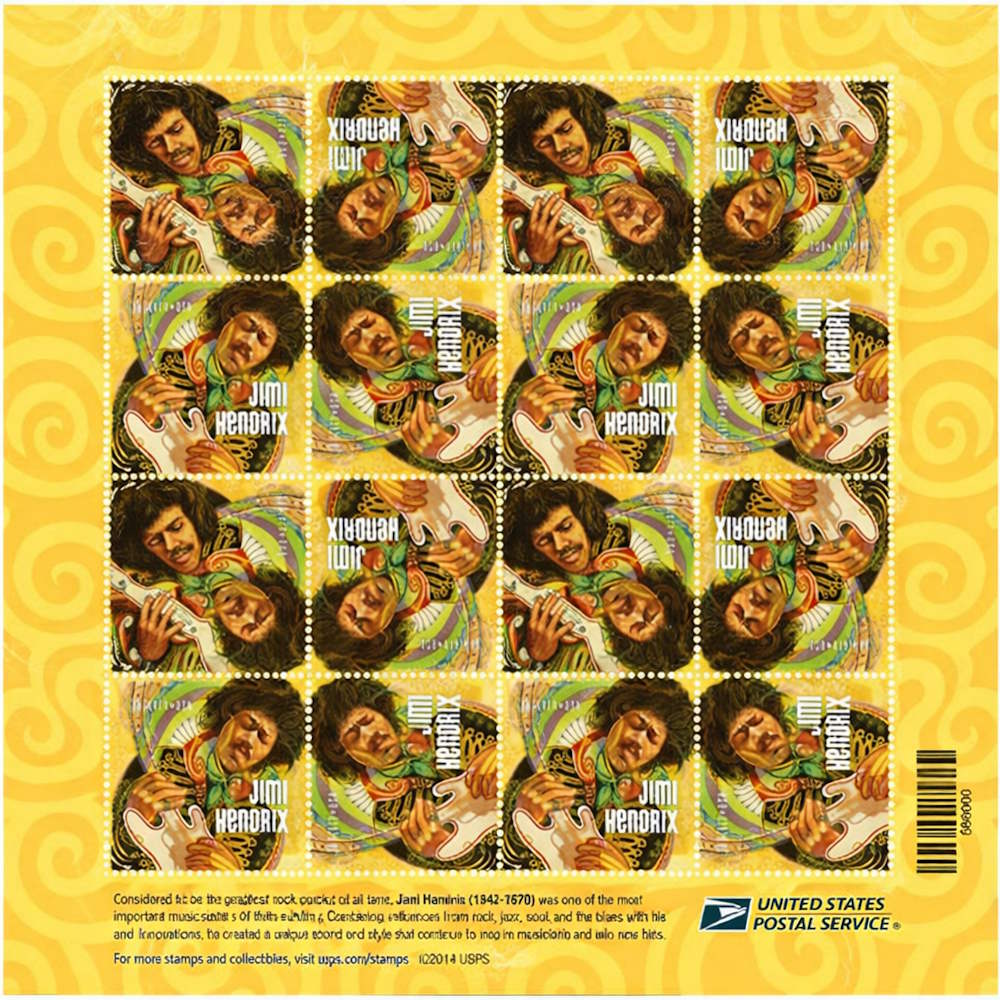 JIMI HENDRIX ジミヘンドリックス (デビュー 60周年 ) - MUSIC ICONS 記念切手シート / 貴重 / ヴィンテージ / 切手・レター品