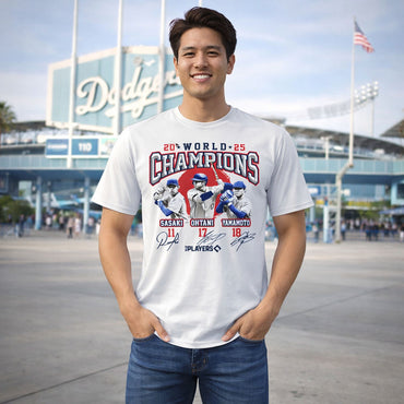 LOS ANGELES DODGERS（MLB） ロサンゼルスドジャース - 2025 ワールドシリーズ優勝記念 （大谷翔平・山本由伸・佐々木朗希） / 限定 / Tシャツ / メンズ