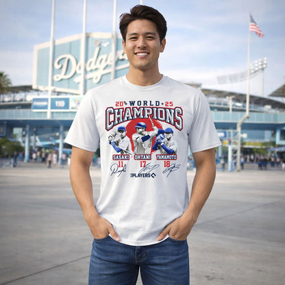 LOS ANGELES DODGERS（MLB） ロサンゼルスドジャース - 2025 ワールドシリーズ優勝記念 （大谷翔平・山本由伸・佐々木朗希） / 限定 / Tシャツ / メンズ