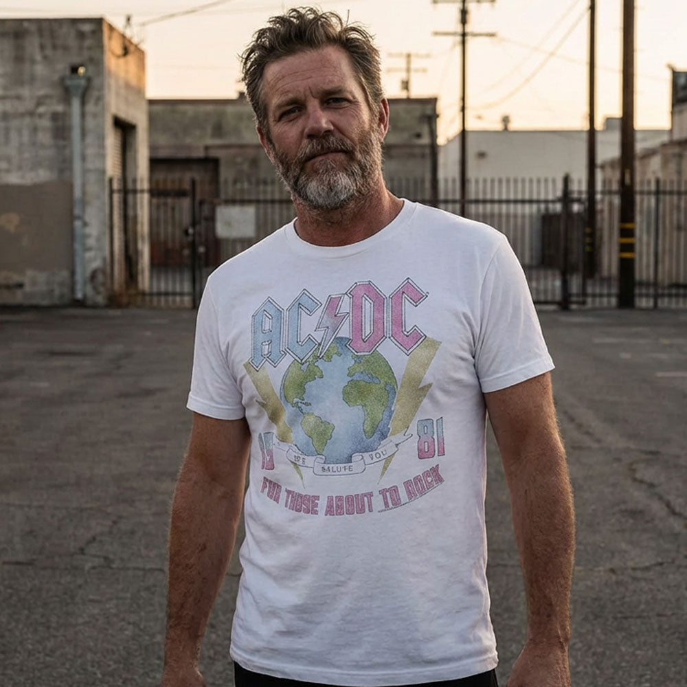 【予約商品】 AC/DC エーシーディーシー (来日 45周年 ) - EARTH FOR THOSE ABOUT TO ROCK / Tシャツ / メンズ