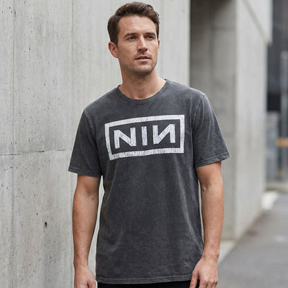 NINE INCH NAILS ナインインチネイルズ - Classic Logo / Stone Wash / Tシャツ / メンズ