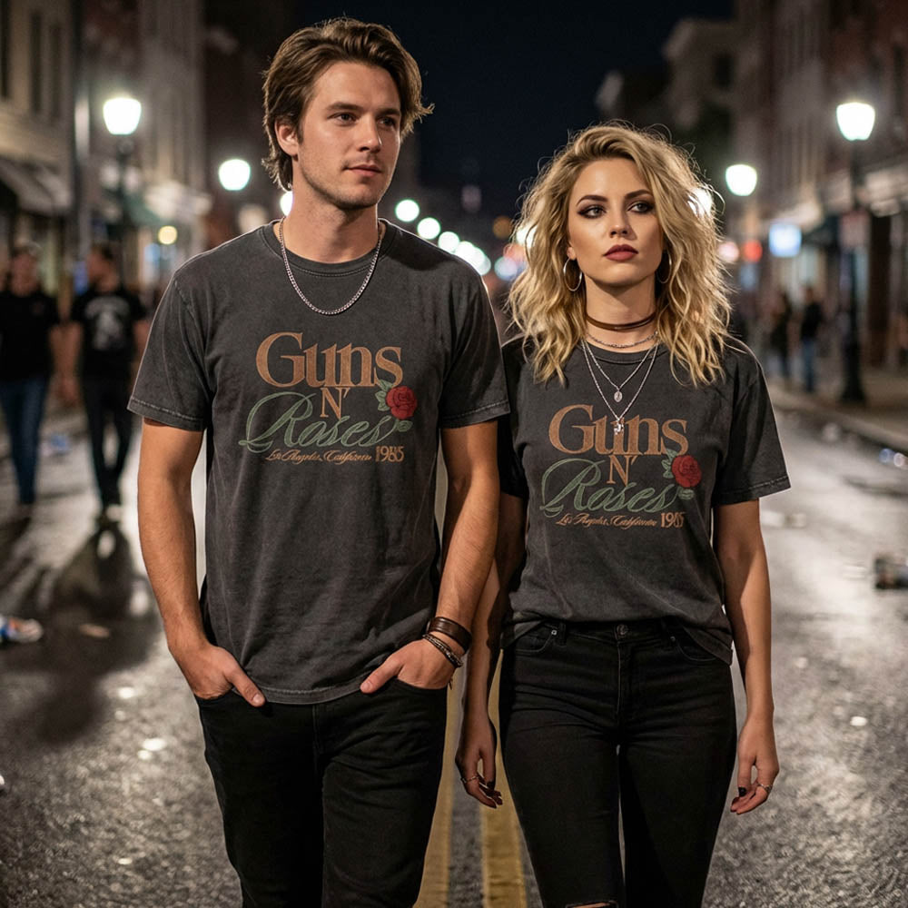 GUNS N ROSES (40th Anniversary) - California 1985 / Stone Wash / Men's T-Shirt