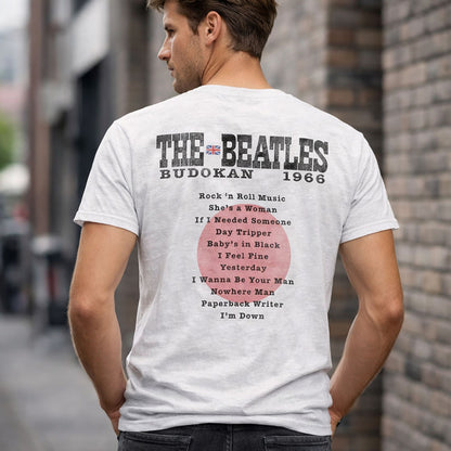 【予約商品】 THE BEATLES ビートルズ (来日 60周年 ) - BUDOKAN 1966 SET LIST | ヴィンテージ加工 / バックプリントあり / Tシャツ / メンズ