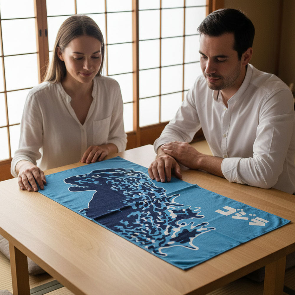 GODZILLA ゴジラ - Godzilla & Japanese traditional crafts / ゴジラ（夏） / 注染二度染め手ぬぐい / 露草色 / キッチン用品