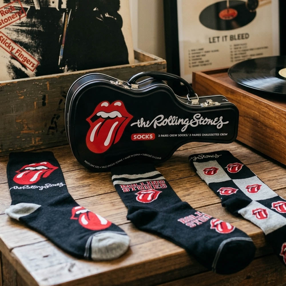 ROLLING STONES ローリングストーンズ (7月 新譜 記念 ) - Logos / GUITAR TIN SOCK BOX / 3足セット / ソックス / メンズ
