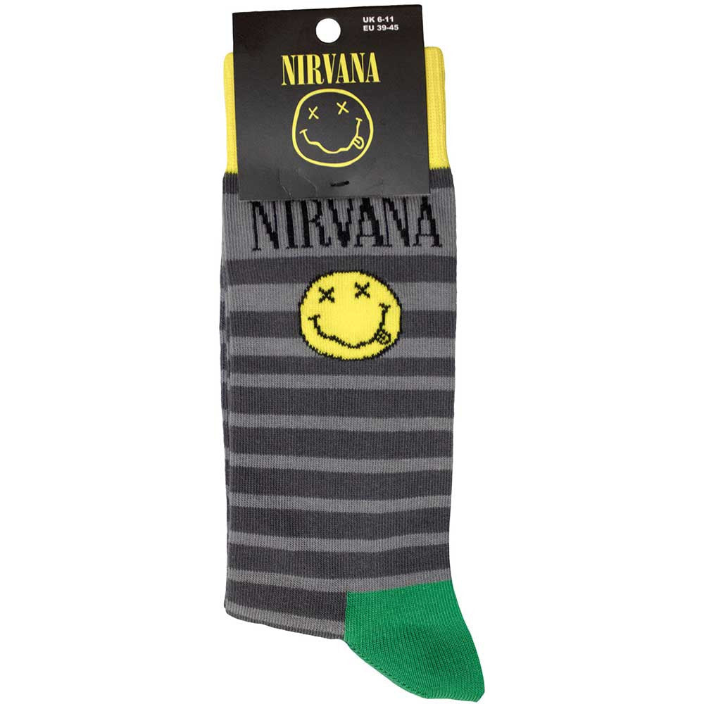 NIRVANA ニルヴァーナ (Nevermind 35周年 ) - Happy Face & Logo Stripes / ソックス / メンズ