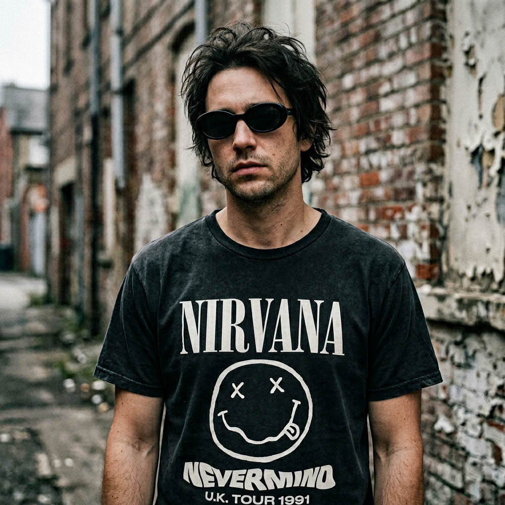 【予約商品】 NIRVANA ニルヴァーナ (Nevermind 35周年 ) - Tour '91 / バックプリントあり / カーボンソフト加工 / Tシャツ / メンズ
