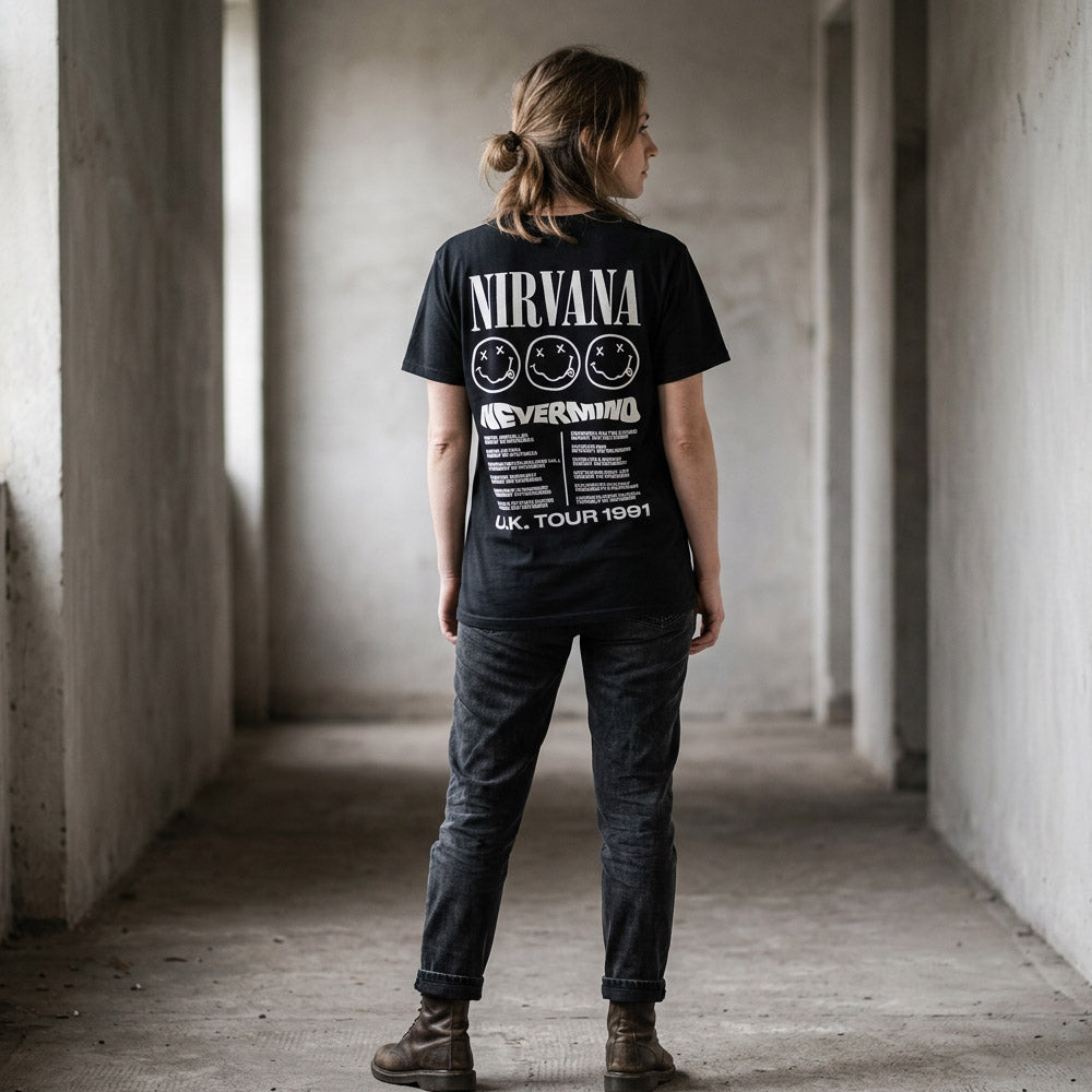 【予約商品】 NIRVANA ニルヴァーナ (Nevermind 35周年 ) - Tour '91 / バックプリントあり / カーボンソフト加工 / Tシャツ / メンズ