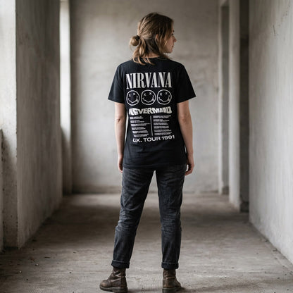 【予約商品】 NIRVANA ニルヴァーナ (Nevermind 35周年 ) - Tour '91 / バックプリントあり / カーボンソフト加工 / Tシャツ / メンズ