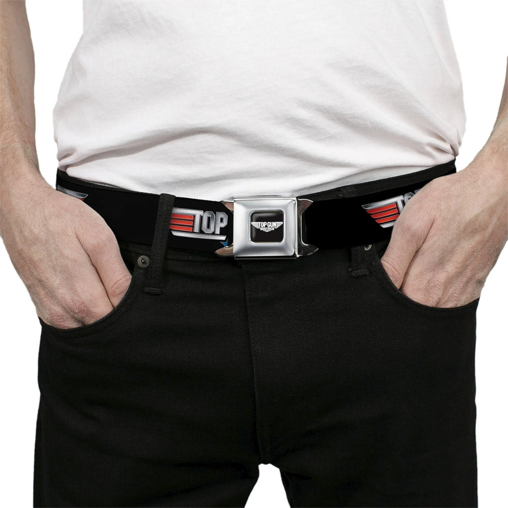 【予約商品】 TOP GUN トップガン (公開 40周年 ) - Title Logo Black & Silver & Red & Blue Seatbelt Belt / ベルト・バックル / メンズ