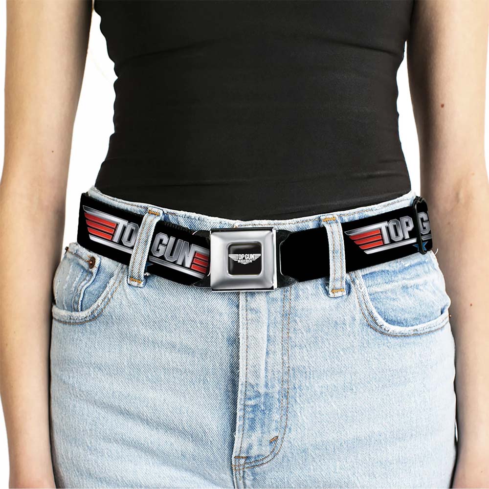 【予約商品】 TOP GUN トップガン (公開 40周年 ) - Title Logo Black & Silver & Red & Blue Seatbelt Belt / ベルト・バックル / メンズ
