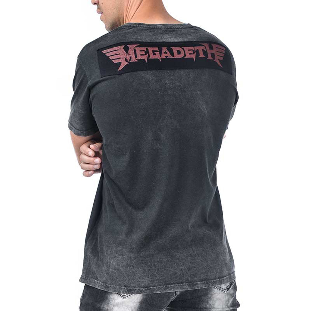 【予約商品】 MEGADETH メガデス - Fighter Pilot Rex Retro Stone Black plus / パッチ加工 / バックプリントあり / Tシャツ / メンズ