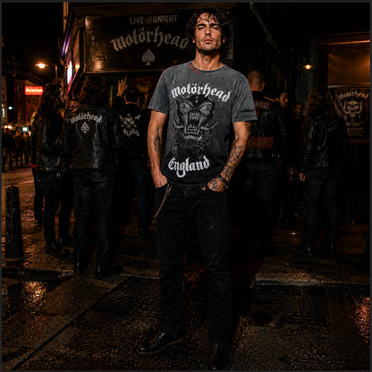 【予約商品】 MOTORHEAD モーターヘッド - England logo Rex Calipo / パッチ加工 / バックプリントあり / Tシャツ / メンズ