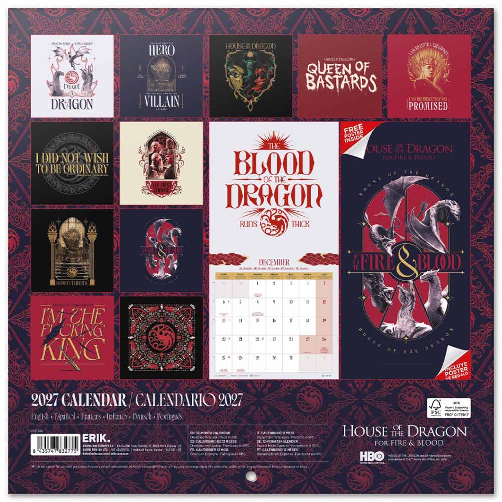 【予約商品】 HOUSE OF THE DRAGON ハウスオブザドラゴン - Season 3 2027 Calendar / 壁掛け / カレンダー・ダイアリー