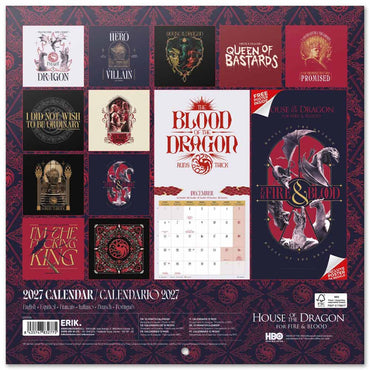 【予約商品】 HOUSE OF THE DRAGON ハウスオブザドラゴン - Season 3 2027 Calendar / 壁掛け / カレンダー・ダイアリー