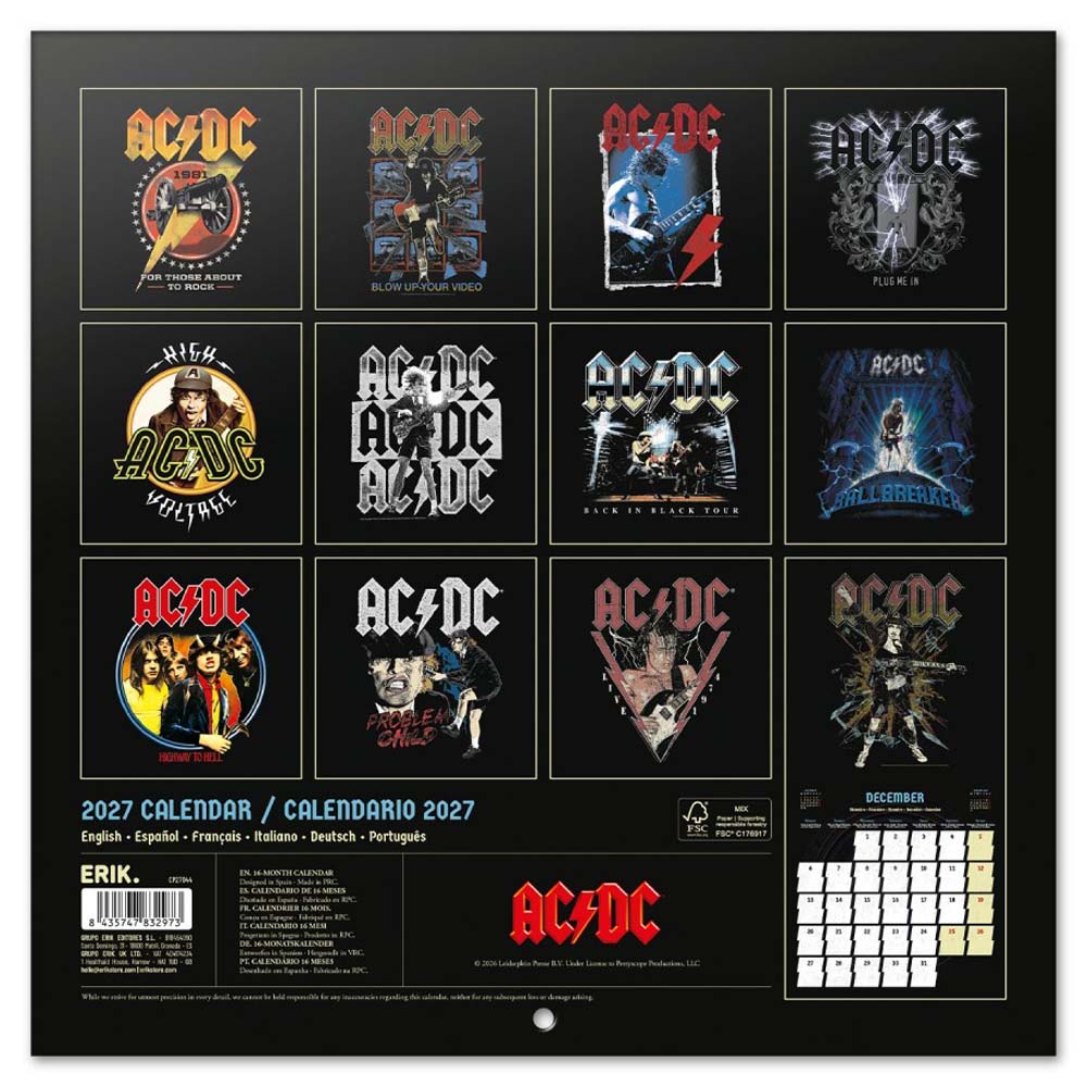 【予約商品】 AC/DC エーシーディーシー (来日 45周年 ) - 2027 Calendar / 壁掛け / カレンダー・ダイアリー