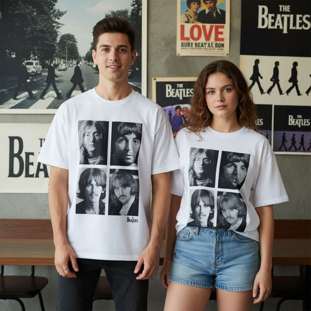 THE BEATLES ビートルズ (来日 60周年 ) - Four Portrait / バックプリントあり / Stone Wash / Tシャツ / メンズ