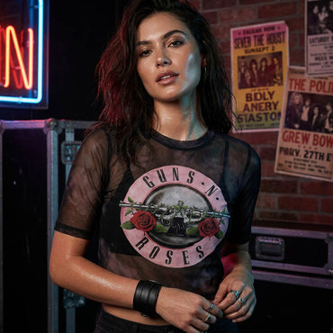 GUNS N ROSES ガンズアンドローゼズ (デビュー 40周年 ) - Pink Tint Bullet Logo / CROP / トップス / レディース