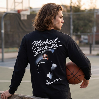 【予約商品】 MICHAEL JACKSON マイケルジャクソン - Thriller / Hat Poses / バックプリントあり / スリーブプリントあり / 長袖 / Tシャツ / メンズ