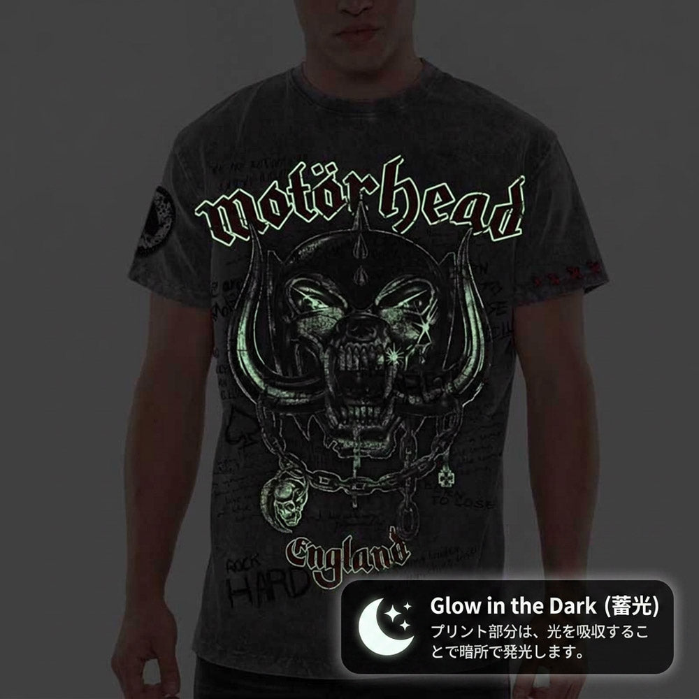 【予約商品】 MOTORHEAD モーターヘッド - Quotes Rex Arena Acero / 暗闇で光る / パッチ加工 / バックプリントあり / Tシャツ / メンズ