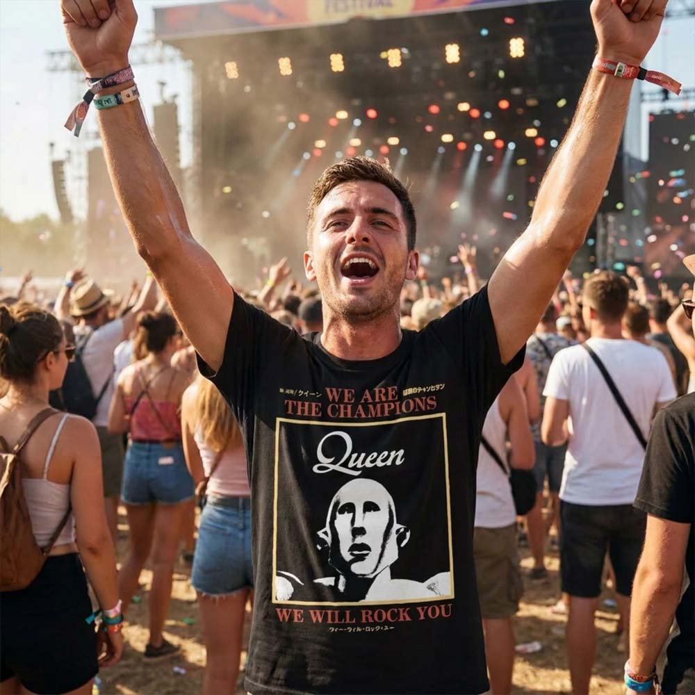【予約商品】 QUEEN クイーン (フレディ 生誕 80年 ) - We Are The Champions / Premium Carbon / Tシャツ / メンズ