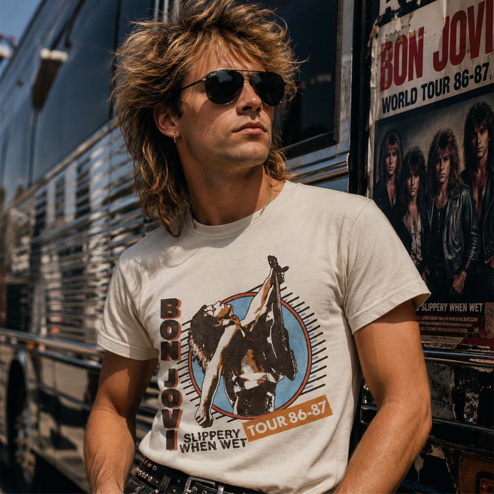 BON JOVI ボンジョヴィ - Slippery When Wet Tour '86-'87 / バックプリントあり / Tシャツ / メンズ