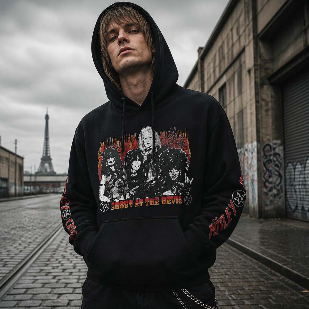 【予約商品】 MOTLEY CRUE モトリークルー (結成 45周年 ) - Shout At The Devil Vintage Flame / スリーブプリントあり / パーカー・スウェット / メンズ