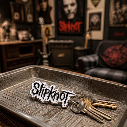 SLIPKNOT スリップノット - Black Logo White Border / キーホルダー