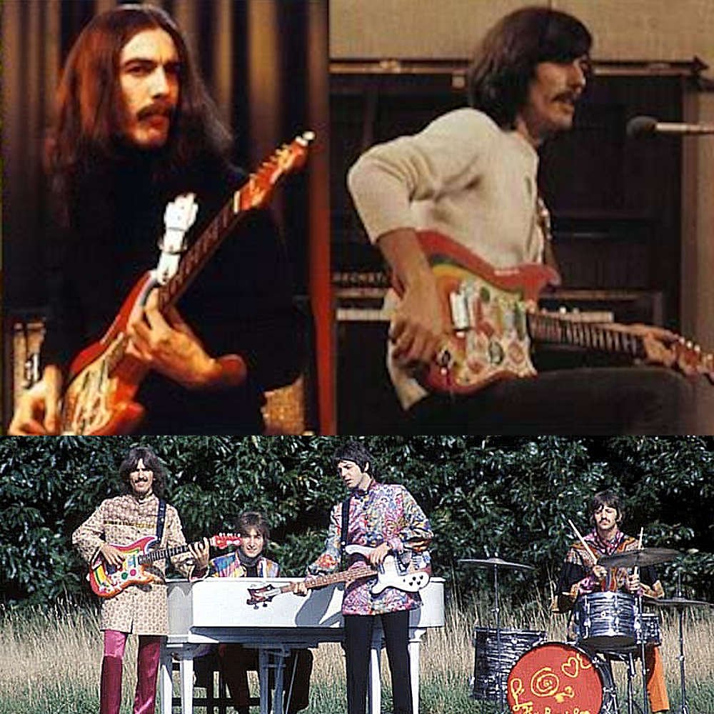 GEORGE HARRISON ジョージハリスン (追悼 25年 ) - Fender Strat Rocky Design / Fab Four / ミニチュア楽器｜公式ライセンス商品｜PGS
