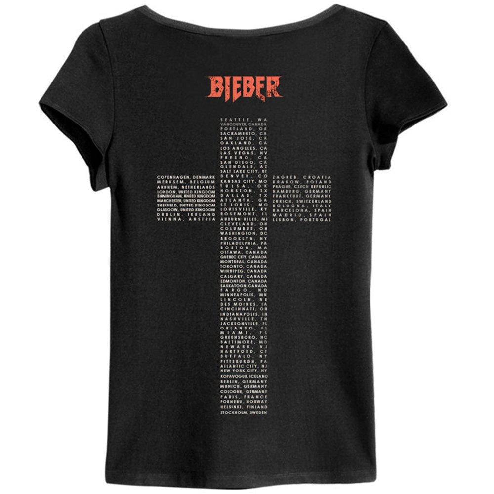 JUSTIN BIEBER ジャスティンビーバー - WORLD TOUR 2017 / レアモデル / Amplified（ ブランド ） / バックプリントあり / Tシャツ / レディース｜公式ライセンス商品｜PGS