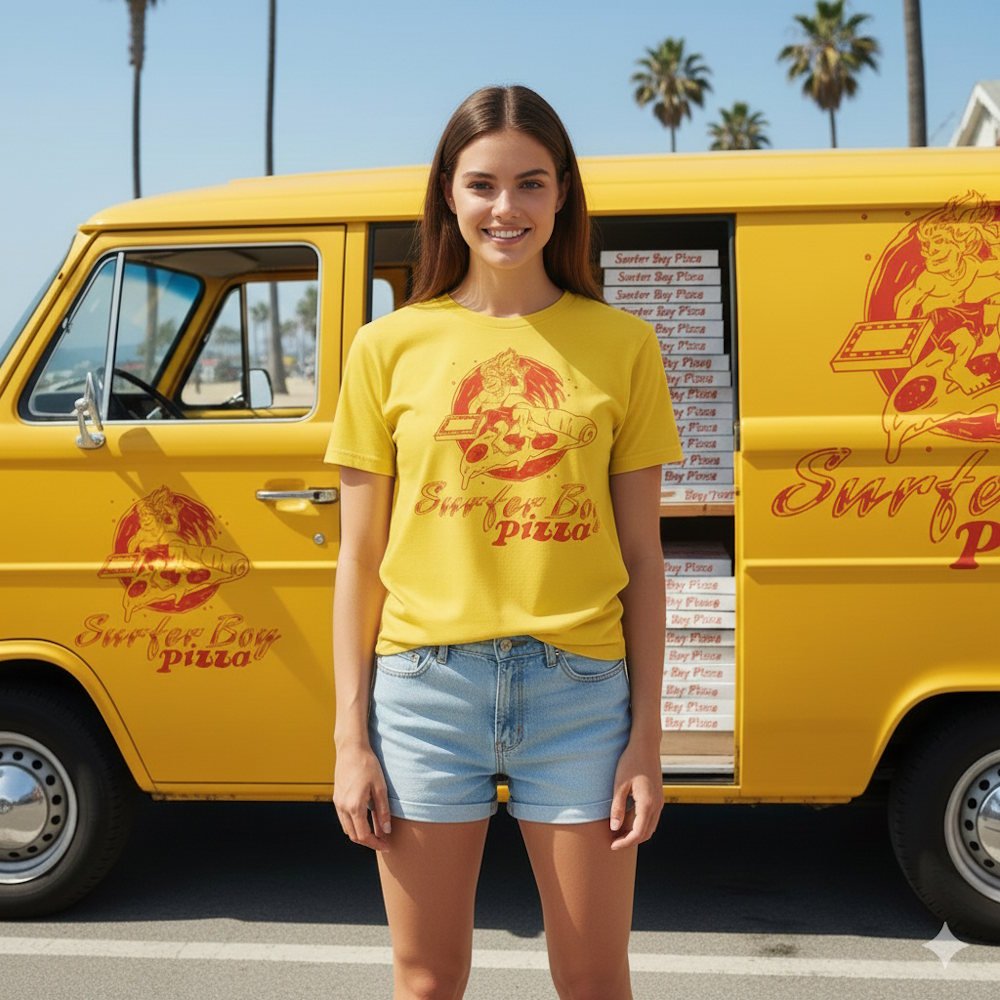 STRANGER THINGS ストレンジャー・シングス (アニメシリーズ 4月23日 配信開始 ) - SURFER BOY PIZZA / バックプリントあり / Tシャツ / メンズ｜公式ライセンス商品｜PGS