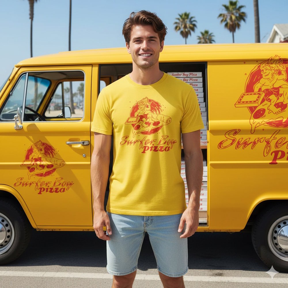 STRANGER THINGS ストレンジャー・シングス (アニメシリーズ 4月23日 配信開始 ) - SURFER BOY PIZZA / バックプリントあり / Tシャツ / メンズ｜公式ライセンス商品｜PGS