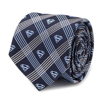 SUPERMAN - Shield Navy Plaid Tie